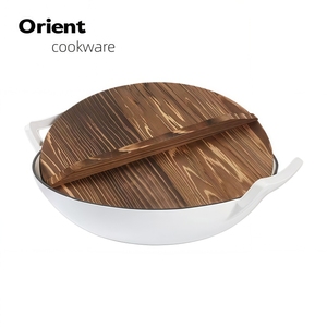 <span class=keywords><strong>Wok</strong></span> de Hierro Fundido Esmaltado Antiadherente de Calidad Alimentaria con Tapa de Madera y Doble Asa Ancha para Freír, Saltear y Estofar, Precio de Fábrica - Product Image 4