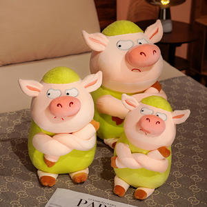 Mignonne poupée en peluche de cochon en colère aux cheveux verts avec des caractéristiques de cochon drôles PP coton rempli d'anniversaire et d'utilisation promotionnelle - Product Image 4