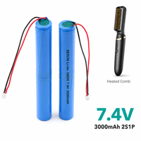 Paket Baterai Custom 7.4V 3000mAh 18650 2S1P 8A Pengosongan Kontinu dengan PCM untuk Sisir Berpemanas OEM Grosir