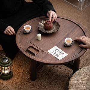 <b>Mini</b> Round Walnut Coffee <b>Table</b> 60Cm Simple Home Tatami Tea <b>Table</b> Sofa <b>Side</b> <b>Table</b> - Product Image 3