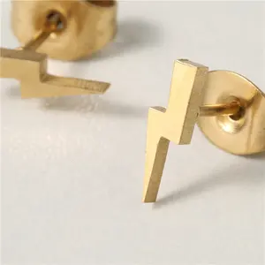 Lightning Earrings Hypoallergenic 18k Gold Plated Earrings Fashion Jewelry Stainless Steel Lightning Bolt Metal Stud Earrings