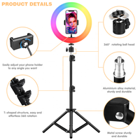 Vente en gros 14 pouces 36cm Rgb Led cercle photographie Selfie anneau lumineux avec trépied de 2.1m support pour la diffusion en direct vidéo