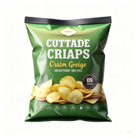 Sachet en plastique à soufflet avec fermeture centrale imprimé sur mesure pour l'emballage de chips, de croustilles et de snacks soufflés
