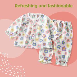 Jersey matériel mignon bébé fille été décontracté confort maison vêtements à manches longues climatisé pyjamas pull Section mince - Product Image 2