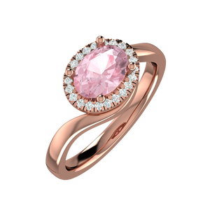 925 Sterling Silver Rose Gold Plated Oval Pink <b>CZ</b> Halo Engagement <b>Ring</b> White <b>CZ</b> Accents | Women's Trendy Elegant Fashion Jewelry - Product Image 3