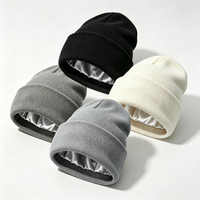 Gorro de Punto para Mujer, Forro de Seda Satinado, Protección para el Cabello, Diseño Térmico, Resistente al Viento, Color Negro