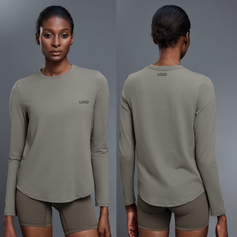 Women Casual Breathable Long Sleeve Workout Shirts Lightweight Crew Neck Athletic Yoga Anti-Bacterial Front Quick Drying