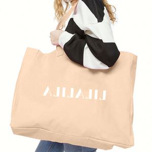 กระเป๋าผ้าแคนวาสขนาดใหญ่พิเศษสำหรับผู้หญิง ใส่ของได้เยอะ เหมาะสำหรับวันหยุดพักผ่อน ชายหาด  รับสกรีนโลโก้-สำหรับเป็นของขวัญหรือใช้ช้อปปิ้ง - Product Image 5