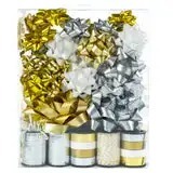 Metallic Gold Silver Double Face Bow <b>Ribbons</b> 100% Polyester <b>Wired</b> Grosgrain Gift Packaging Decorations Glitter Printed Solid - Product Image 5