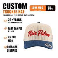 Gorra Trucker de Dos Tonos con Frente de Pana y Malla Trasera, Bordado 3D de Letras Cursivas, Transpirable, con Logotipo Personalizado