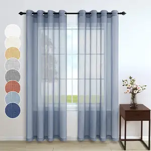 cortinas de 106 pulgadas de largo Suppliers-Cortinas largas transparentes texturizadas de lino, para sala de estar, dormitorio, cocina, ventana, decoración del hogar