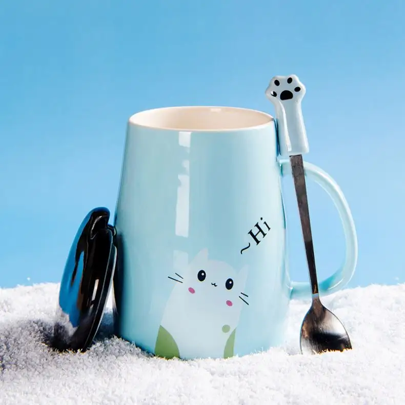クローカップ漫画猫犬かわいいセラミック形状マグコーヒー素敵なキティティーセットソーサー磁器手作り卸売昇華