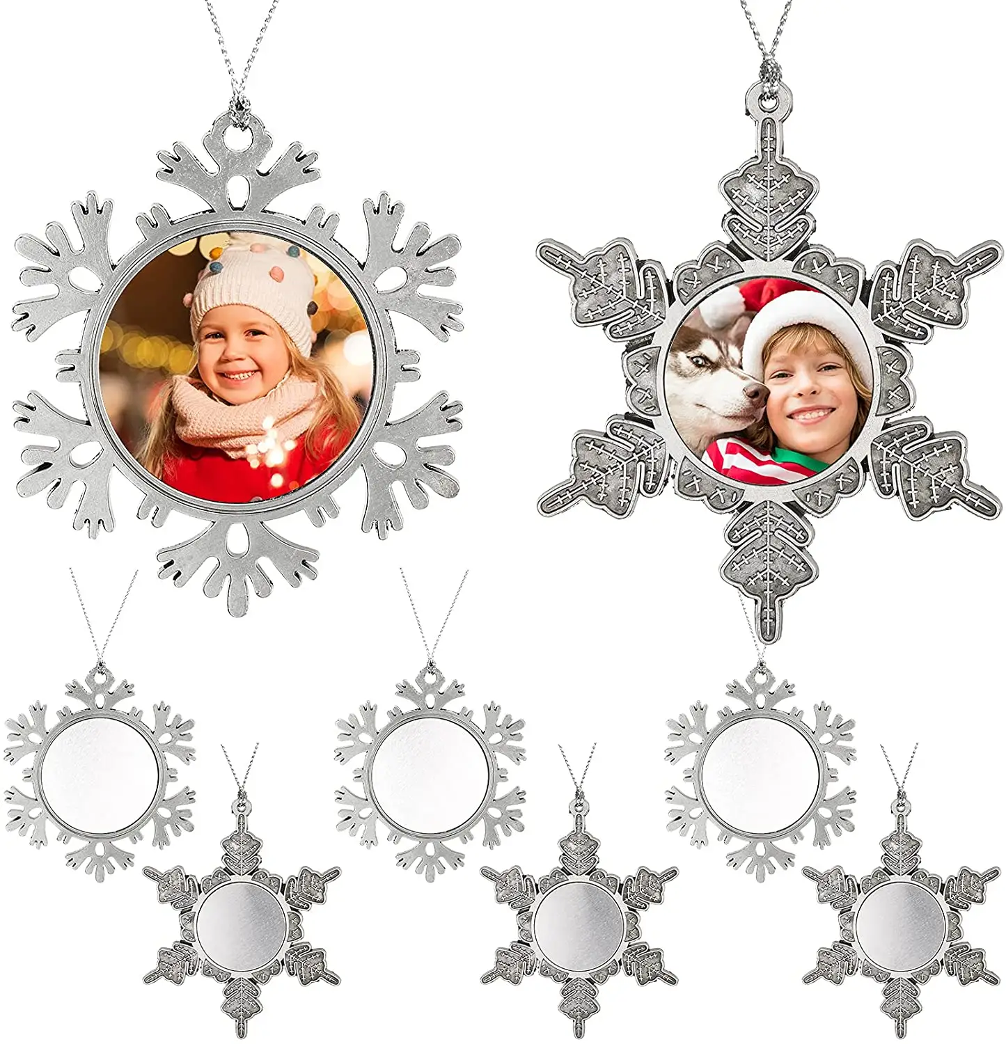 Metal Snowflake Christmas Pendant White Sublimation DIY Blank Christmas Hanging Decorations Sublimation Snowflake Ornament