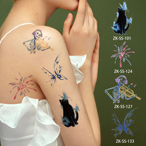 Nouveaux autocollants de <span class=keywords><strong>tatouage</strong></span> temporaires colorés pour filles, motifs feux d'artifice, <span class=keywords><strong>chat</strong></span>, papillon, pour les bras et les doigts - Product Image 1