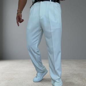 Men's Navy Blue Regular Fit Stretch Plus Size Mid Rise Waterproof Breathable Anti-Wrinkle Casual Smart Office <b>Trousers</b> Cotton - Product Image 2