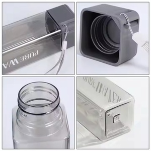 Botella de Agua Transparente Personalizada con Logotipo, Nueva, Práctica, Elegante, de Gran Capacidad (500 ml), Portátil, Cuadrada, de Plástico, Fácil de Llevar para Estudiantes y Deportes - Product Image 2