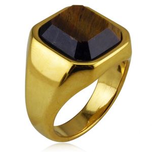 Bagues classiques en acier inoxydable plaqué or 18 carats pour hommes, pierres précieuses antirouille, bijoux de haute qualité - Product Image 6