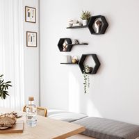 Étagères murales hexagonales en bois - Ensemble de 6 étagères hexagonales en pin pour photos, plantes, décoration rustique en nid d'abeille