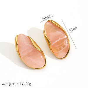 Nouvelles Boucles d'Oreilles Vintage en Résine Géométriques pour Femme, Plaqué Or 18K, Acier Inoxydable, Bijoux Quotidiens Tendance Marron Vert - Product Image 4