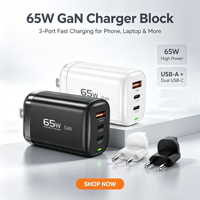 Wall Charger 65W GaN USB PD Type-C Fast Charger for Laptop & Mobile Phone for Laptop Fast Charger