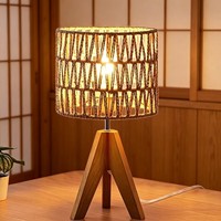 Lampe de table décorative vintage en bois massif de style nordique, éclairage d'ambiance LED avec interrupteur à bouton pour chambre et salon