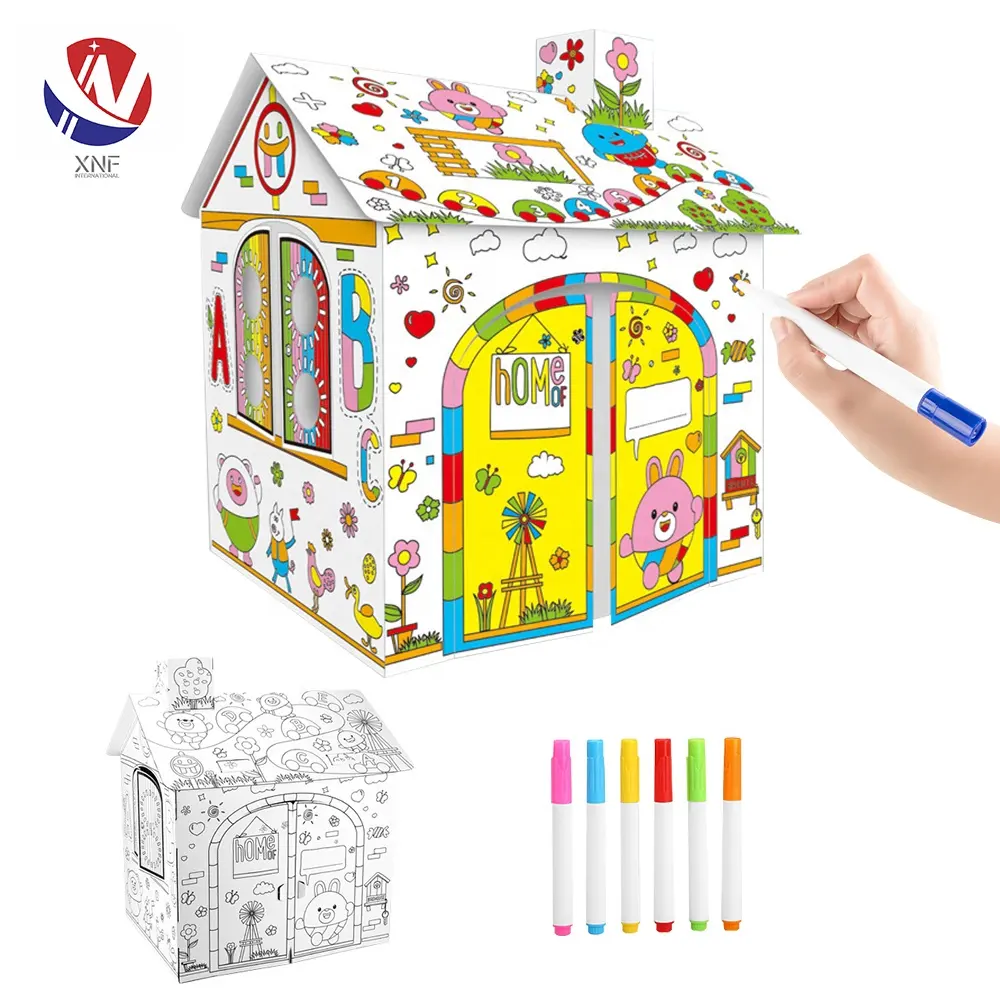 Christmas Toys For Kids 2022 Educational DIY Toy Printing 3D Paper Room Painting Drawing Coloring Cardboard House For Kids