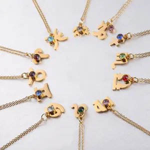 INS Popularity different colored zircon necklaces Stainless Steel Necklaces Birthstone Birthday 12 Zodiac Shape Pendant Necklace
