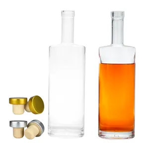 Manufacture Price Square Glass Spirit Bottle Spirit Bottles Wholesale Arrack Bottle Spirit With Cap For Wine Vodka Whisky Liquor