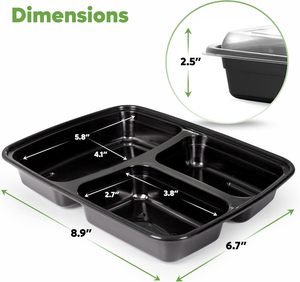33OZ 39OZ Carton Takeaway Microwavable Foldable Eco-Friendly Plastic Disposable 3 Compartment Bento Food <b>Storage</b> Lunch Boxes - Product Image 2