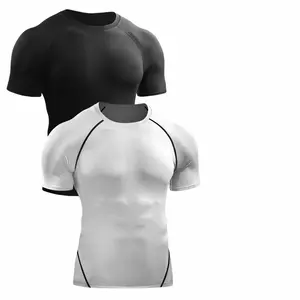 थोक पुरुषों Tshirt जिम पुरुषों संपीड़न टी शर्ट लघु आस्तीन में सबसे ऊपर शरीर सौष्ठव स्नायु फिटनेस पहनता