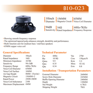 Haut-parleurs bQP10-023 10 pouces, bobine vocale 65 mm, aimant en ferrite 156 mm, subwoofer professionnel, système audio, woofer médium-<span class=keywords><strong>basse</strong></span>. - Product Image 3