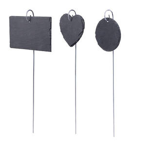 Étiquettes de plantes en ardoise signe de <span class=keywords><strong>jardin</strong></span> résistant aux intempéries 0.4-0.6cm d'épaisseur formes de cercle/coeur/rectangle pour légumes et fleurs - Product Image 1