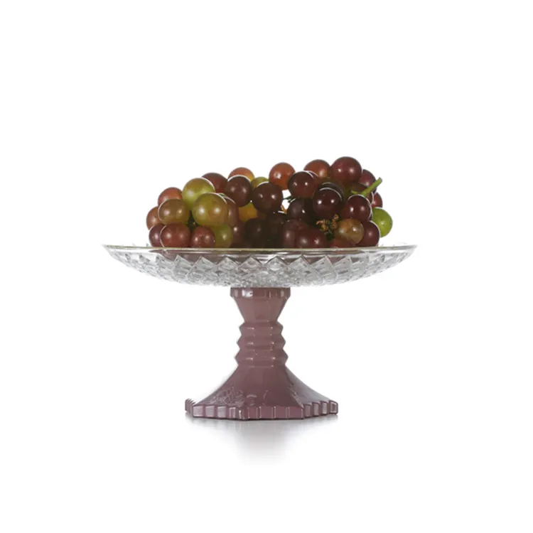 ELEGANT STREAK DESIGN TABLE DECOR PLATE CRYSTAL CLEAR GLASS FOOTED FRUIT BOWL PLATE