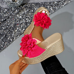 Nouvelles sandales d'été compensées à plateforme pour femmes, grande taille, avec nœud et semelle épaisse, vente en gros transfrontalière 733 - Product Image 3