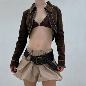 Veste en jean courte style streetwear pour l'été, boutonnée sur le devant, col court, mode audacieuse, manches longues, coupe-vent - Product Image 1