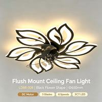 Ventilateur de plafond lumineux silencieux en forme de fleur en acrylique avec structure en métal pour la décoration intérieure