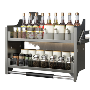 24-Inch Modern Design 2-Tier Chrome Plated Heavy-Duty Pull Down Shelf <b>Cabinet</b> Organizer for Kitchen Wall Installation Save Space - Product Image 1