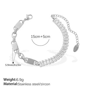 Four Leaf Clover Full Zircon Jewelry <b>Set</b> Stainless Steel Spliced Necklace <b>Bracelet</b> Luxury Niche Daily Jewelry - Product Image 3