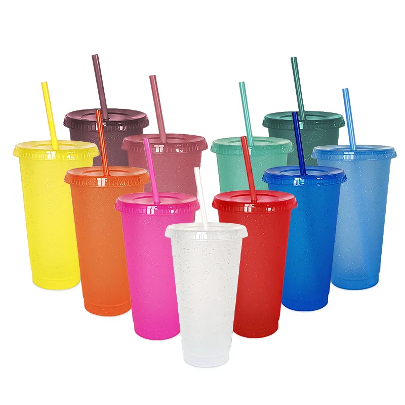 Factory Reusable BPA free custom tumbler print available plastic coffee cup cold 500ml 710ml water cup with lid and straw