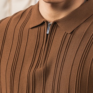 Chemises d'été <span class=keywords><strong>slim</strong></span> <span class=keywords><strong>fit</strong></span> vintage en maille pour hommes, unies, respirantes, élastiques, à manches courtes, col montant, 500 grammes - Product Image 2