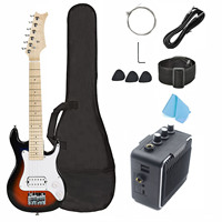 30 Inch Electric Guitar with Maple Neck and Solid Wood Body Glossy Finish 5 Digital Amplifier Accessories for Children