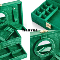 Boîte à bijoux de luxe en velours grande capacité, multi-niveaux avec miroir, tiroir pour bagues, boucles d'oreilles, colliers, boîte de rangement pour bijoux, logo personnalisé