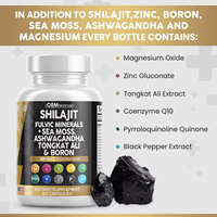 Biocaro Suppléments pour Adultes Shilajit Capsules de Mousse de Mer avec Huile de Graines Noires Ashwagandha Racine de Bardane Shilajit de l'Himalaya