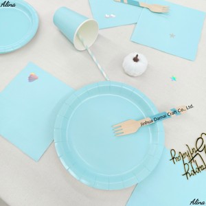 Juego de Vajilla Desechable DAMAI, Platos, Vasos, Servilletas y Pajitas de Papel Azul Claro con Diseño Sólido, Forma Redonda, Ecológicos para Fiestas - Product Image 5