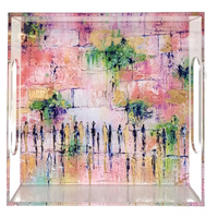 Plateau de service en acrylique transparent avec poignée dorée, idéal pour le petit-déjeuner, le café, le pain, la cuisine et la décoration intérieure – Vente en gros usine