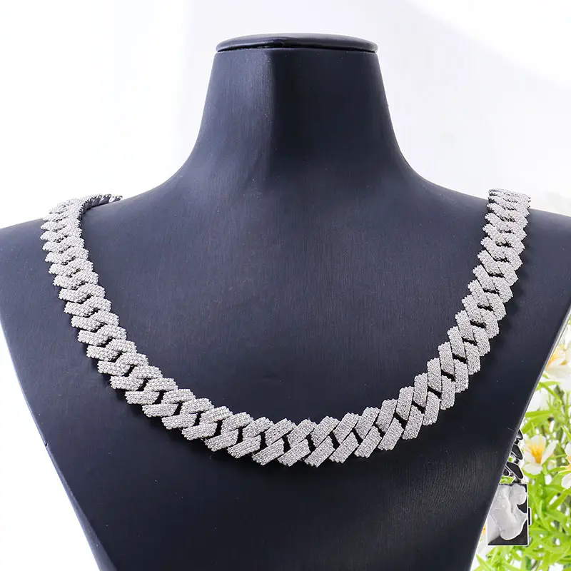 2023 New 3 Rows 15mm VVS Moissanite Ice Out Mens Miami Cuban Link Chain Necklace 925 sterling silver necklace Hip Hop Jewelry
