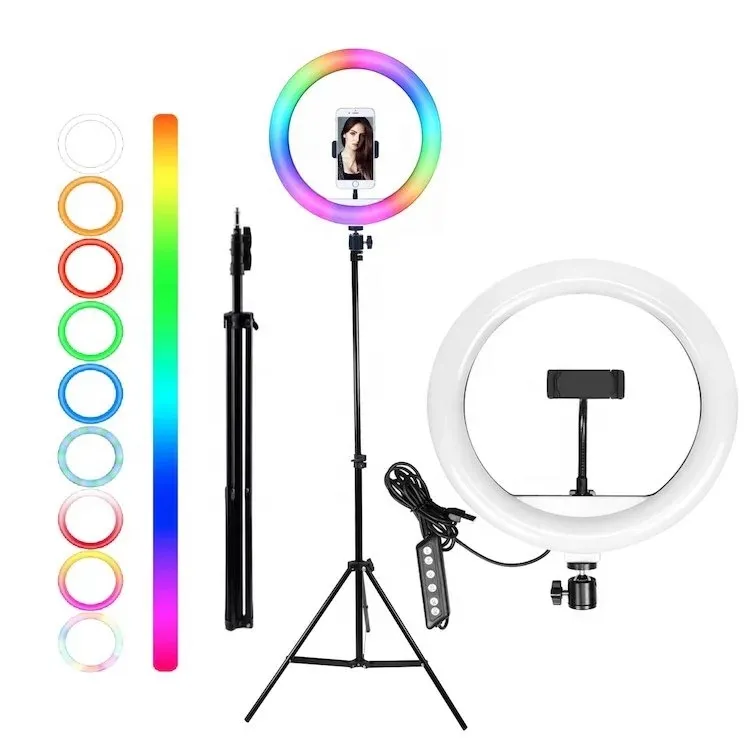 חם 12 אינץ RGB תאורת צילום LED מנורת Tik Tok לחיות שידור הזרמת Selfie טבעת אור עם עמדה חצובה מרחוק