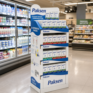 Expositor de cartón corrugado de varios niveles para bebidas lácteas, promoción minorista en supermercados - Product Image 3