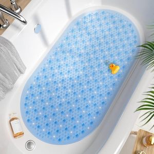 Alfombrilla <span class=keywords><strong>de</strong></span> Bañera Transparente YIJU, Antideslizante, con Burbujas, Ovalada, con Patrón Sólido, con Ventosas y Orificio <span class=keywords><strong>de</strong></span> Drenaje - Product Image 2