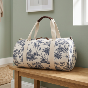 Sac de voyage en toile de coton bleu personnalisé avec imprimé tropical et grande capacité - Product Image 5